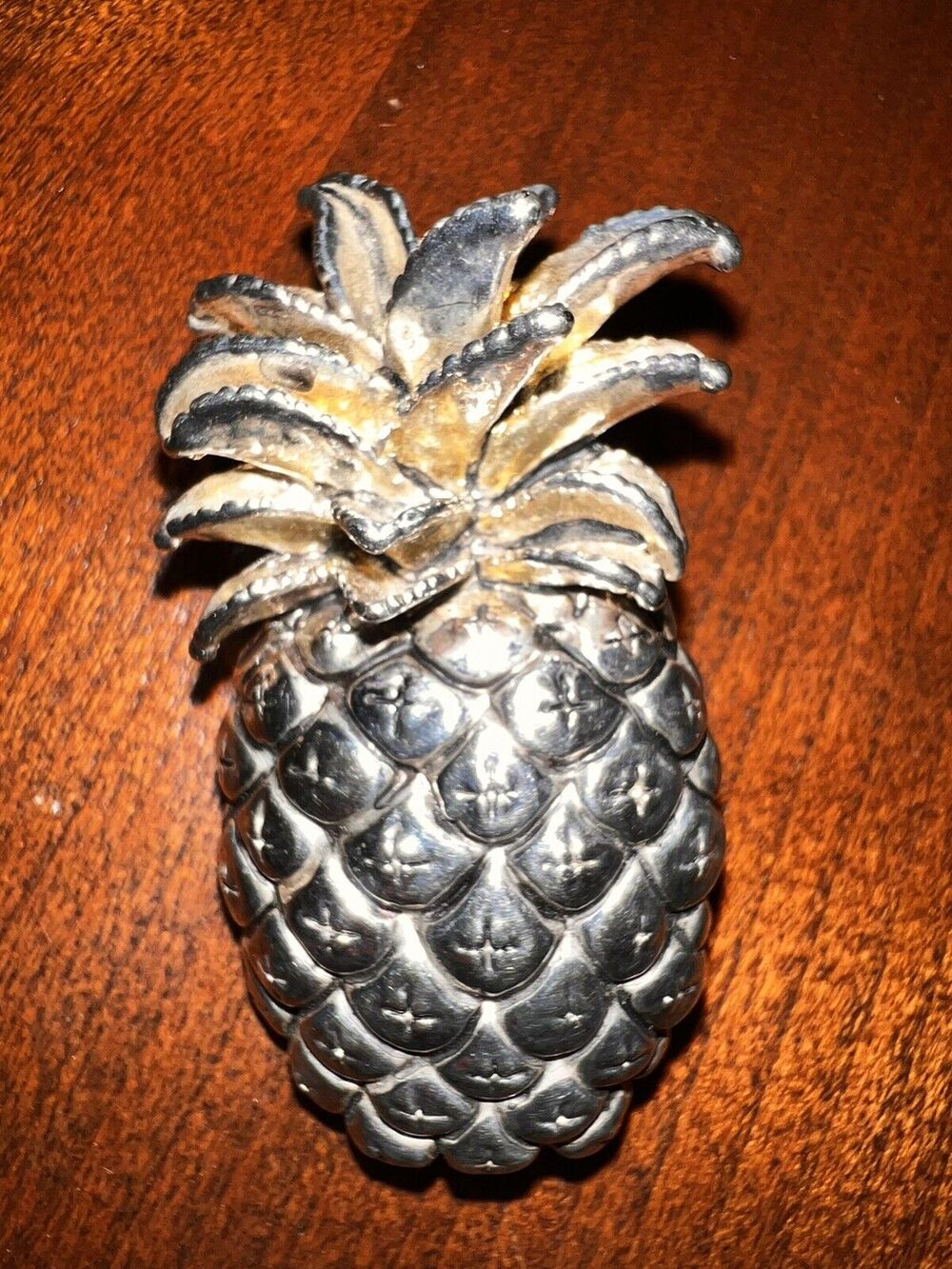 Pineapple Silver Tone w/ Gold Tinged Top Pendant / Pin Vintage